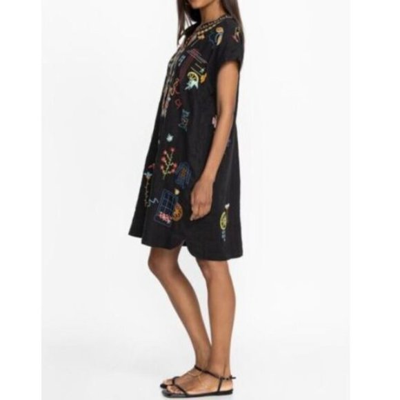 Johnny Was Lemona Dress Floral Embroidery Linen Natural Button Front White NEW - Picture 9 of 10